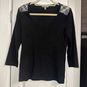 Burberry Quarter Sleeve Black with Plaid Top
